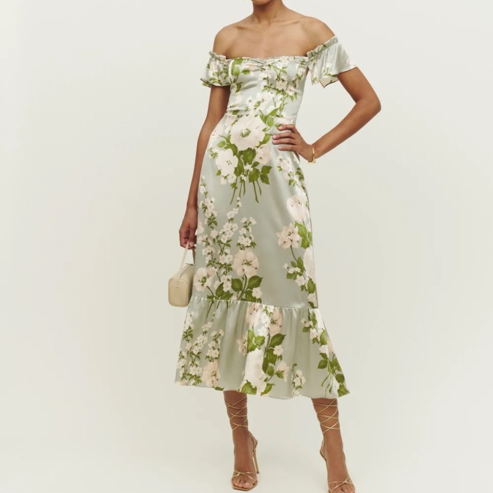 Reformation Sianna Silk Dress · Terragon · Size 10